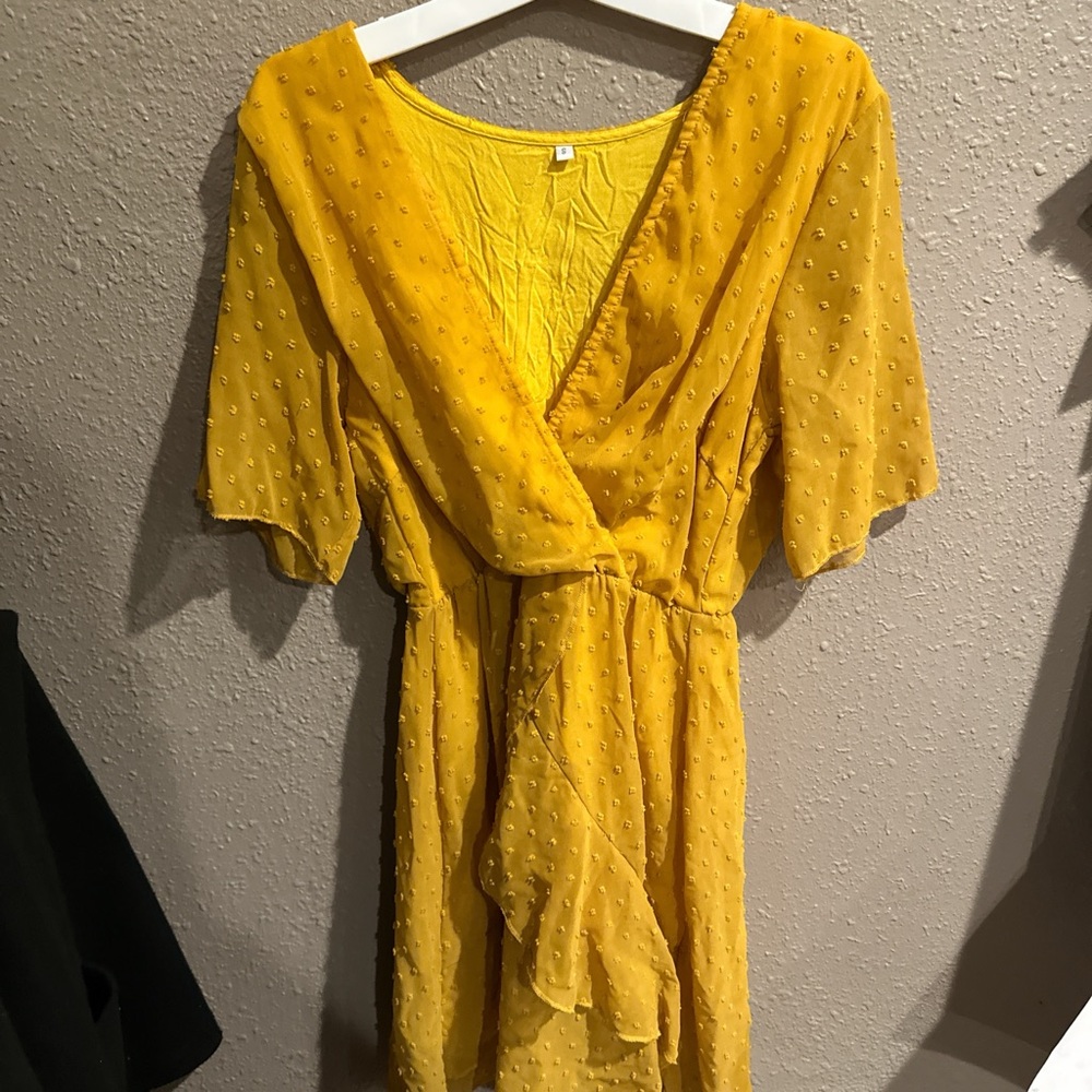 Elegant Yellow Wrap Dress